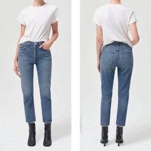 Agolde Riley High Rise Straight Crop Jeans in Collective Vintage Blue - Size 25